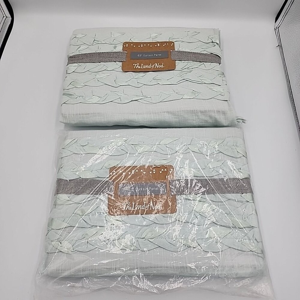 Set Of 2 Land of Nod Curtain Panels 44 x 63 Cottage Fringe Pannel NIP Mint Green